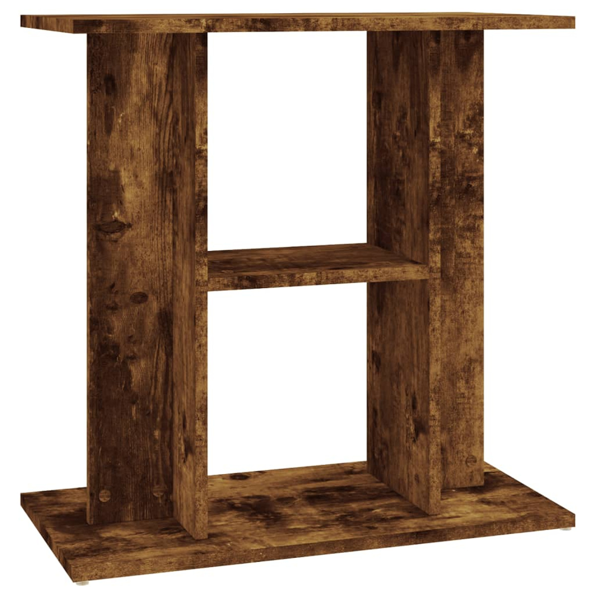 Bücherregal aus Holz mit rechteckiger Form. In der Mitte der Struktur befindet sich ein Regal.