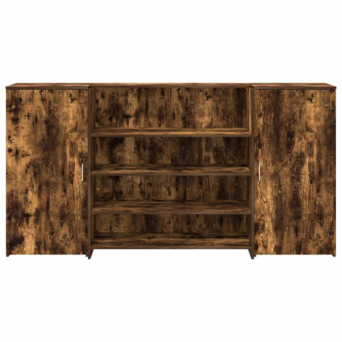 Ein Holzschrank mit zwei Türen und einem offenen mittleren Regal.