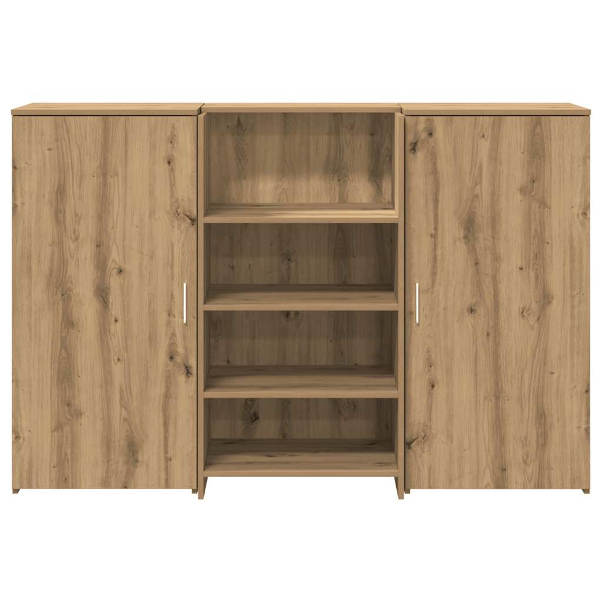 Holzschrank mit Türen und Regalen. Weißer Hintergrund.