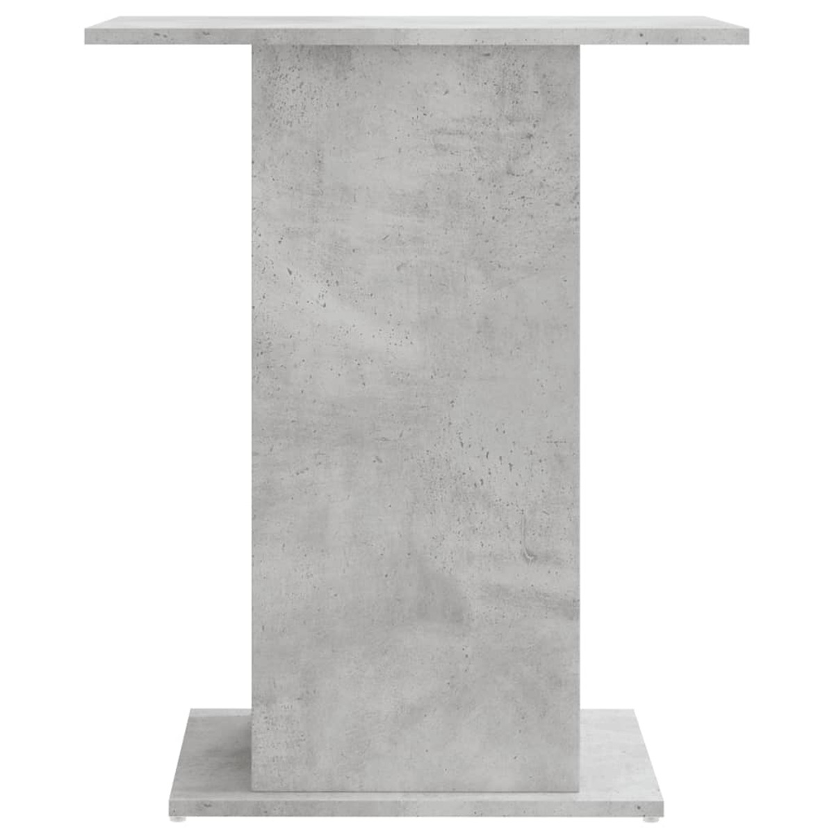 Ein grauer Betonsockeltisch. Es hat eine rechteckige Form. Weißer Hintergrund.