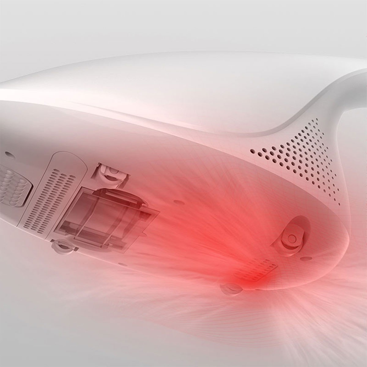 Białe urządzenie z emisją czerwonego światła, pokazujące dyfuzję ciepła.