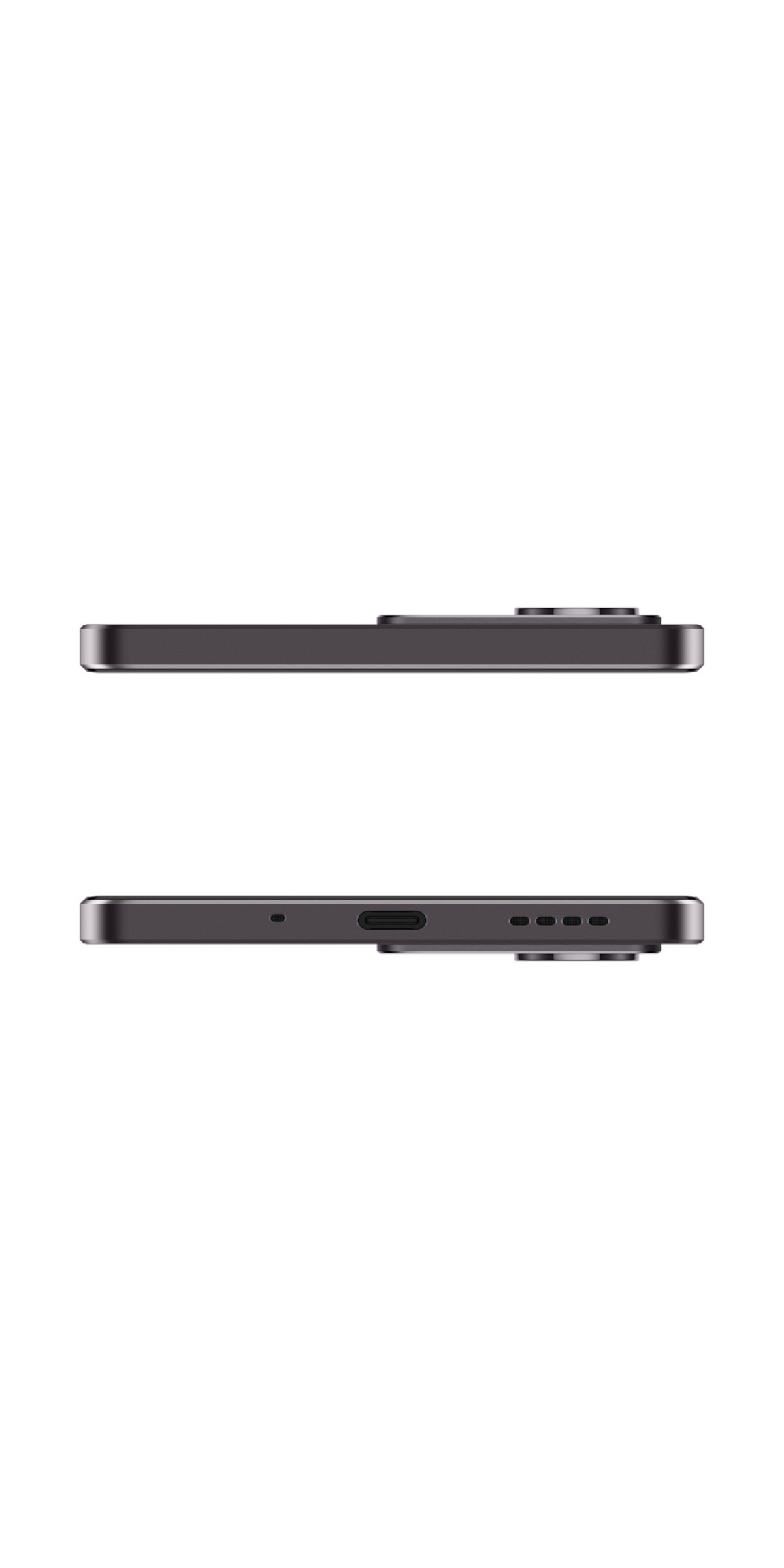 Dwie strony ciemnoszarego smartfona.