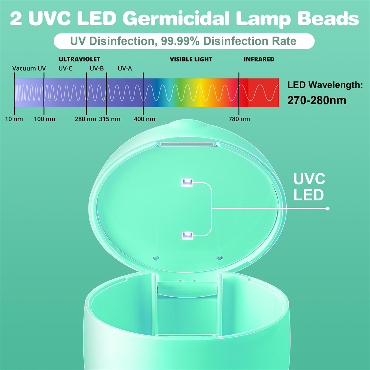 Infografik über UV-Licht. Zeigt Wellenlängen und beschriftete Abschnitte.