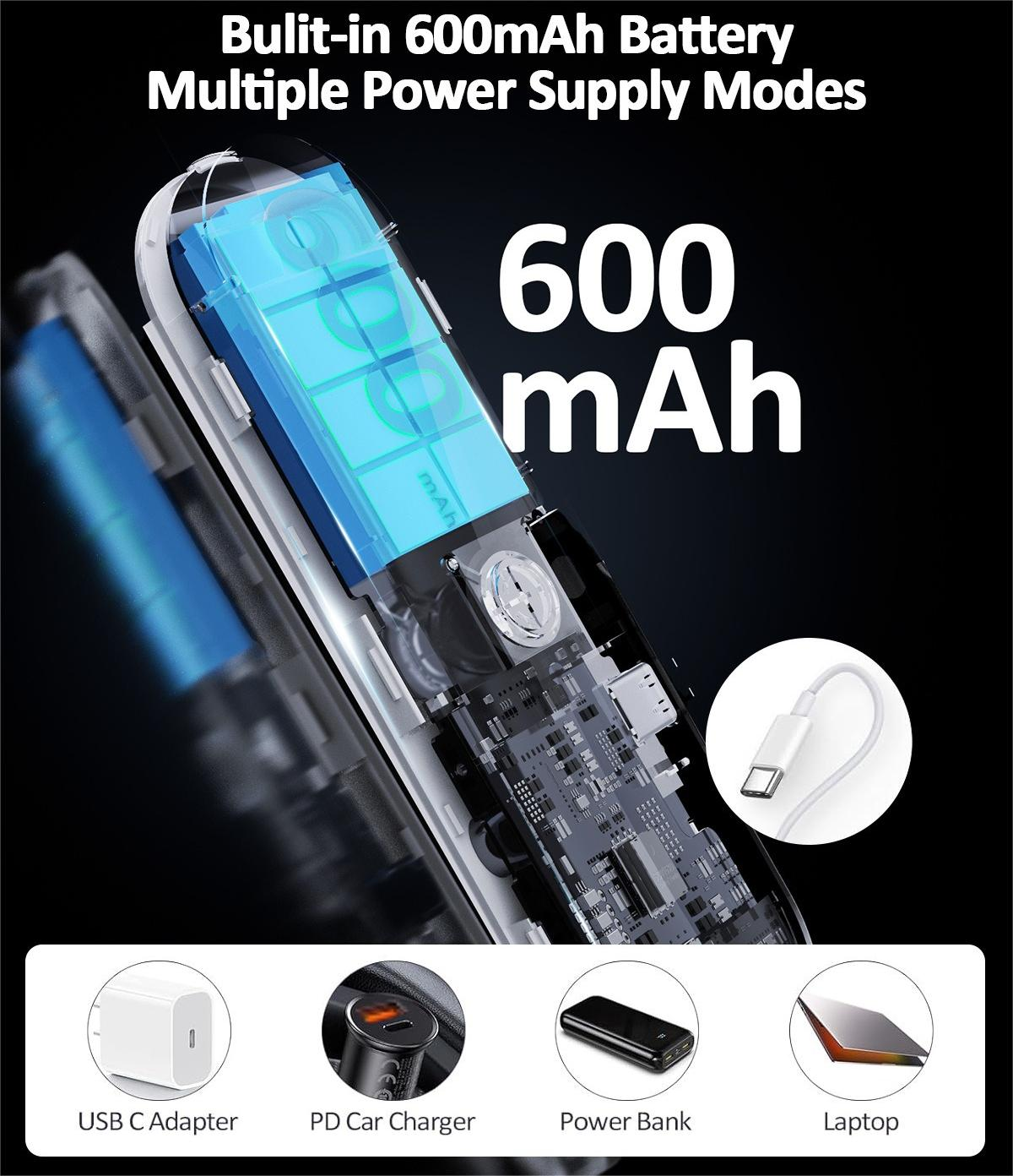 Diagramm, das eine Batterie mit mehreren Stromversorgungsmodi zeigt. USB-C-Adapter, PD-Autoladegerät, Powerbank, Laptop.