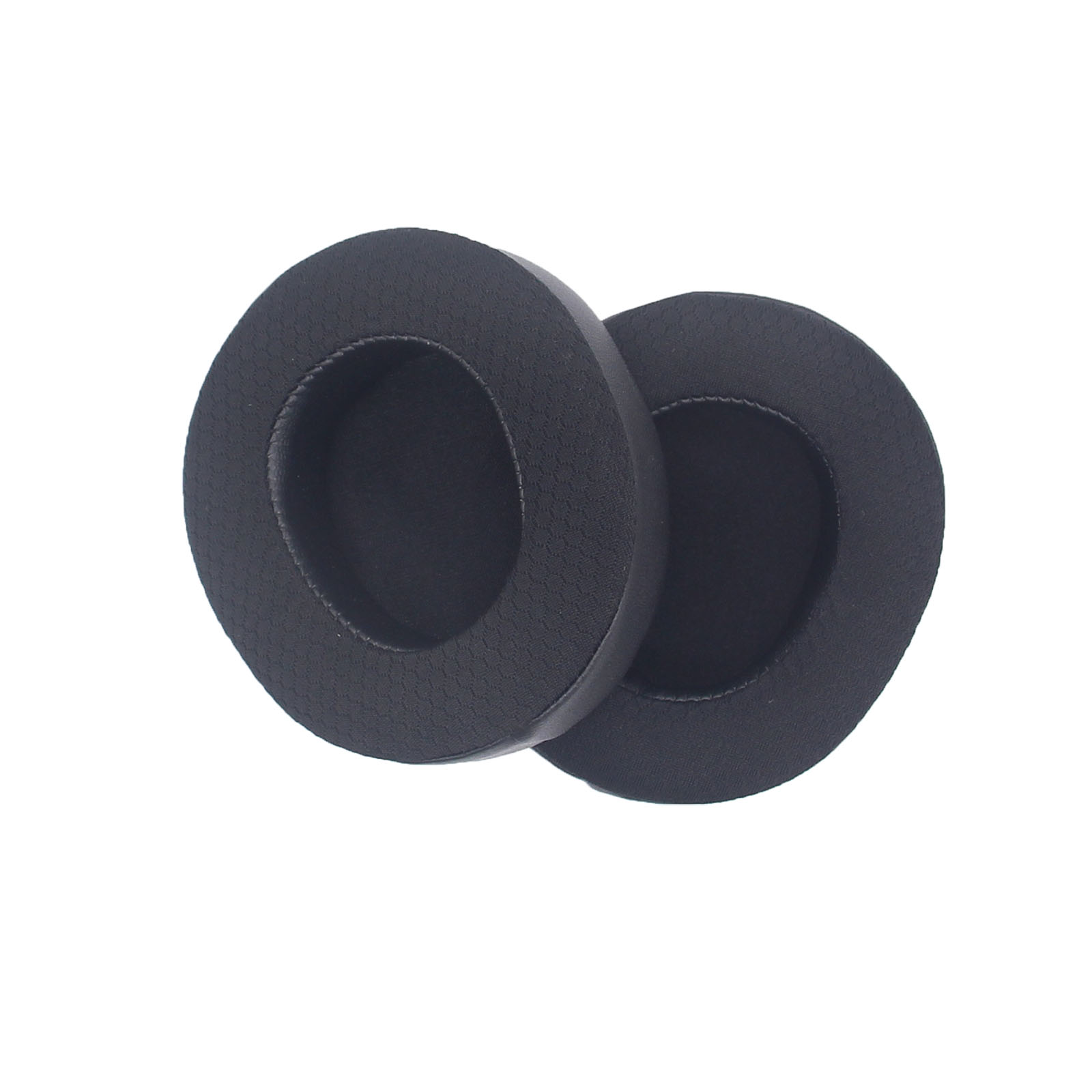 Dwie czarne poduszki nauszne na białej powierzchni.