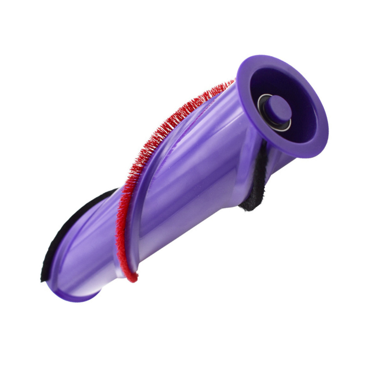 Fioletowa głowica odkurzacza z czerwonym włosiem. Na białym tle.