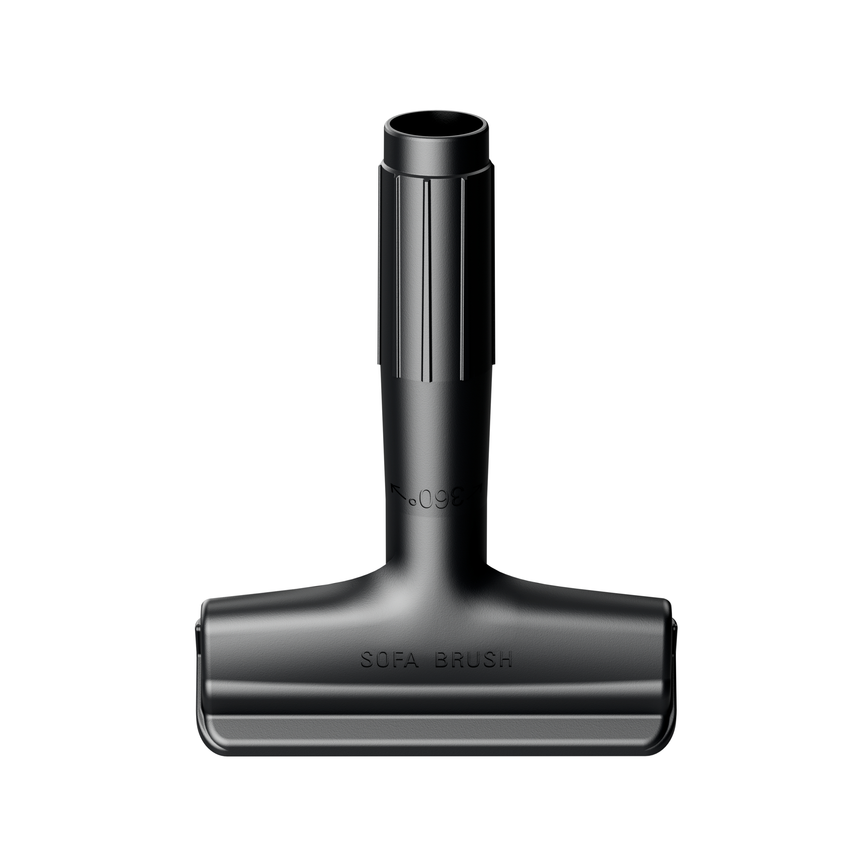 Un accesorio de cepillo para sofás negro para una aspiradora. Es rectangular con la palabra 'SOFA BRUSH'.