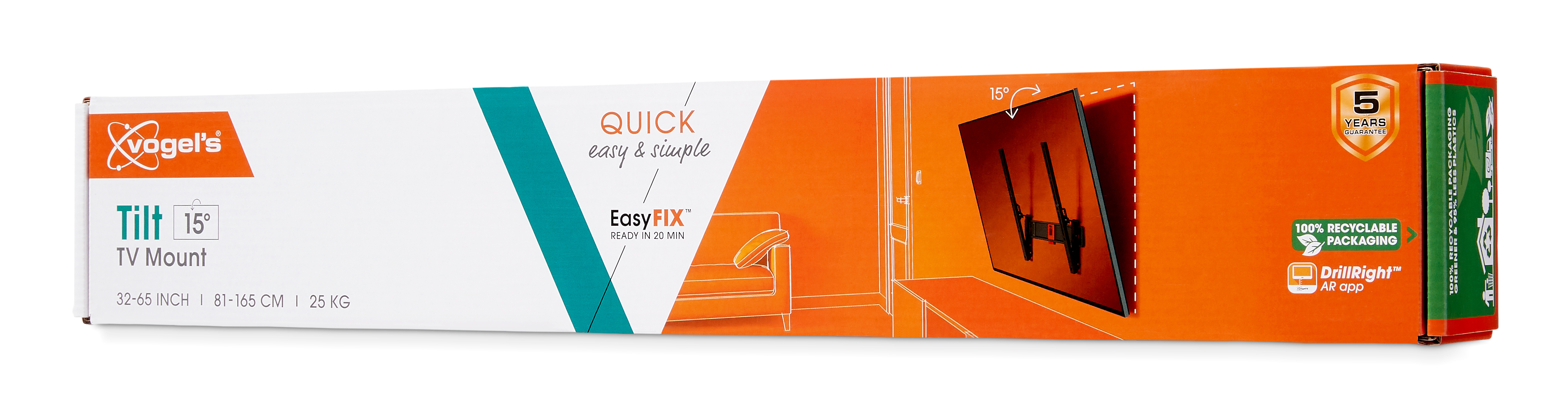 Pudełko na uchwyt TV. Zawiera tekst i obraz telewizora zamontowanego na ścianie.