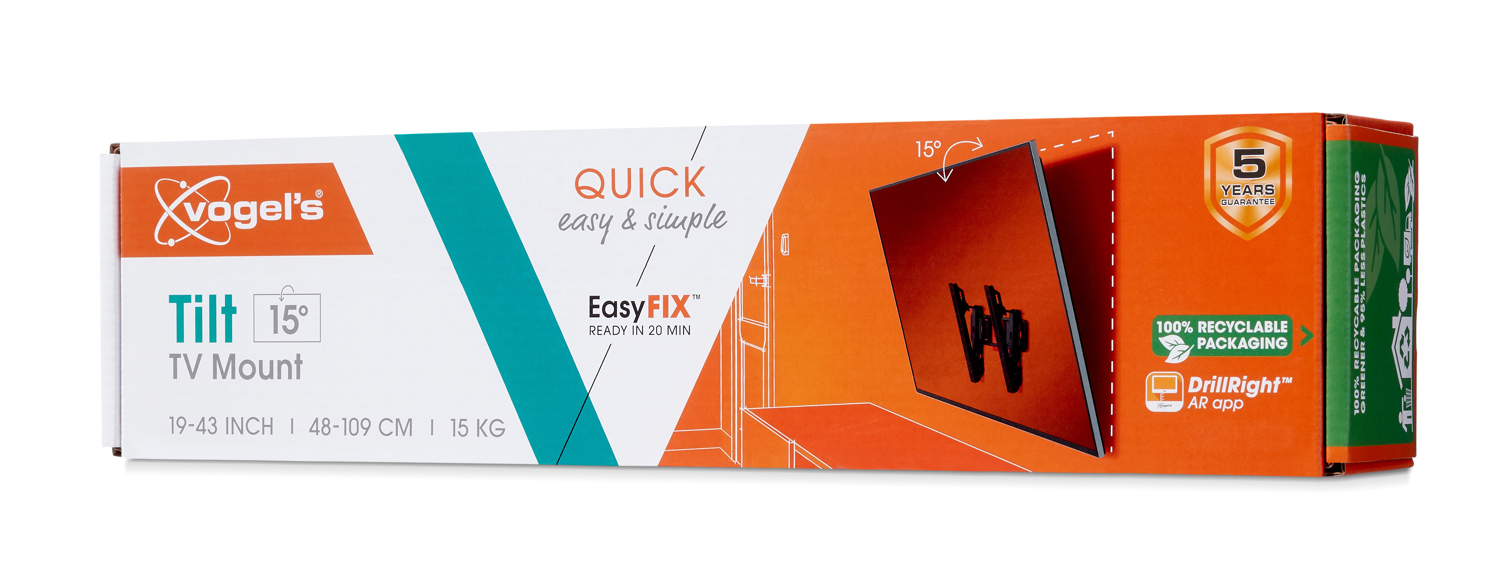 Pudełko uchwytu do telewizora z informacjami o produkcie i zdjęciem.