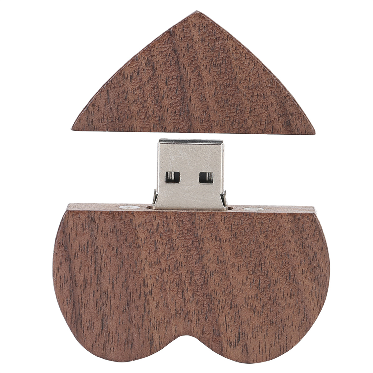 USB-Stick aus Holz mit einzigartigem Pilzdesign. Weißer Hintergrund.