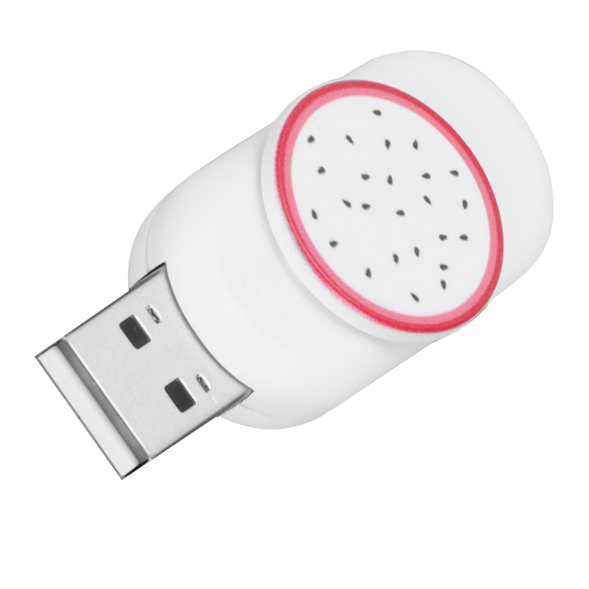 Weißer USB-Stick mit Drachenfrucht-Design.