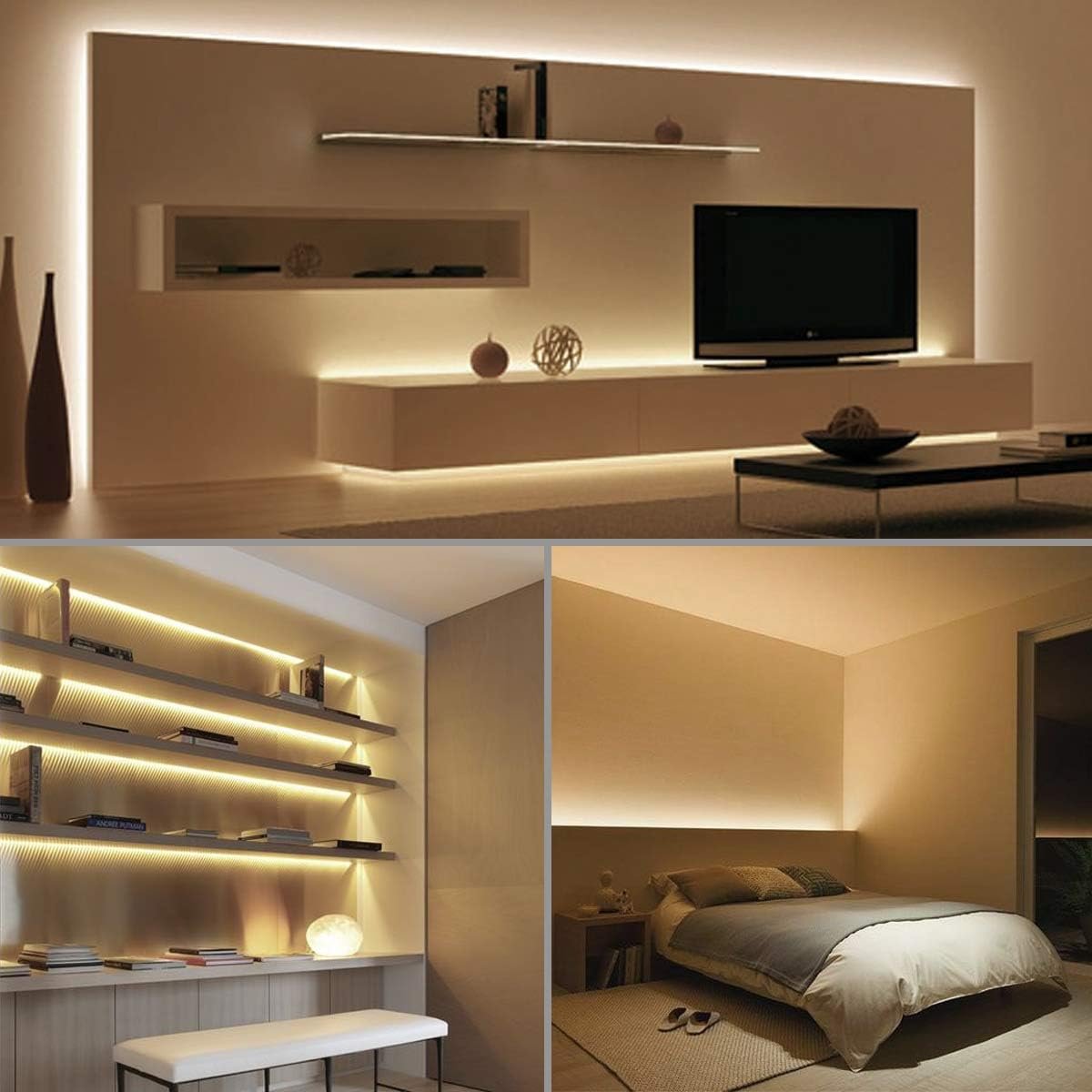 Innenarchitektur mit Umgebungsbeleuchtung in einem Wohn- und Schlafzimmer.