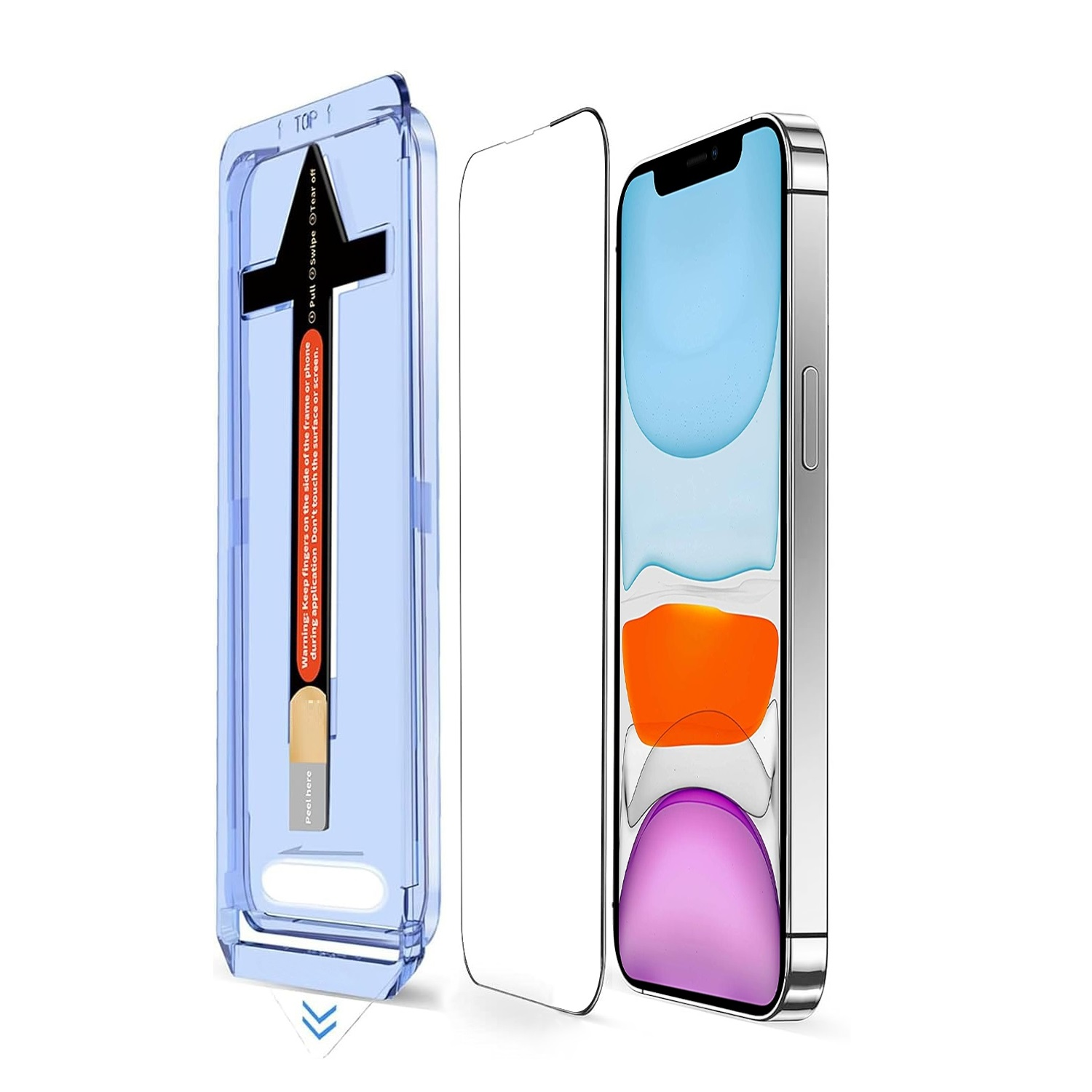 Telefon mit Displayschutz und Applikationskit.