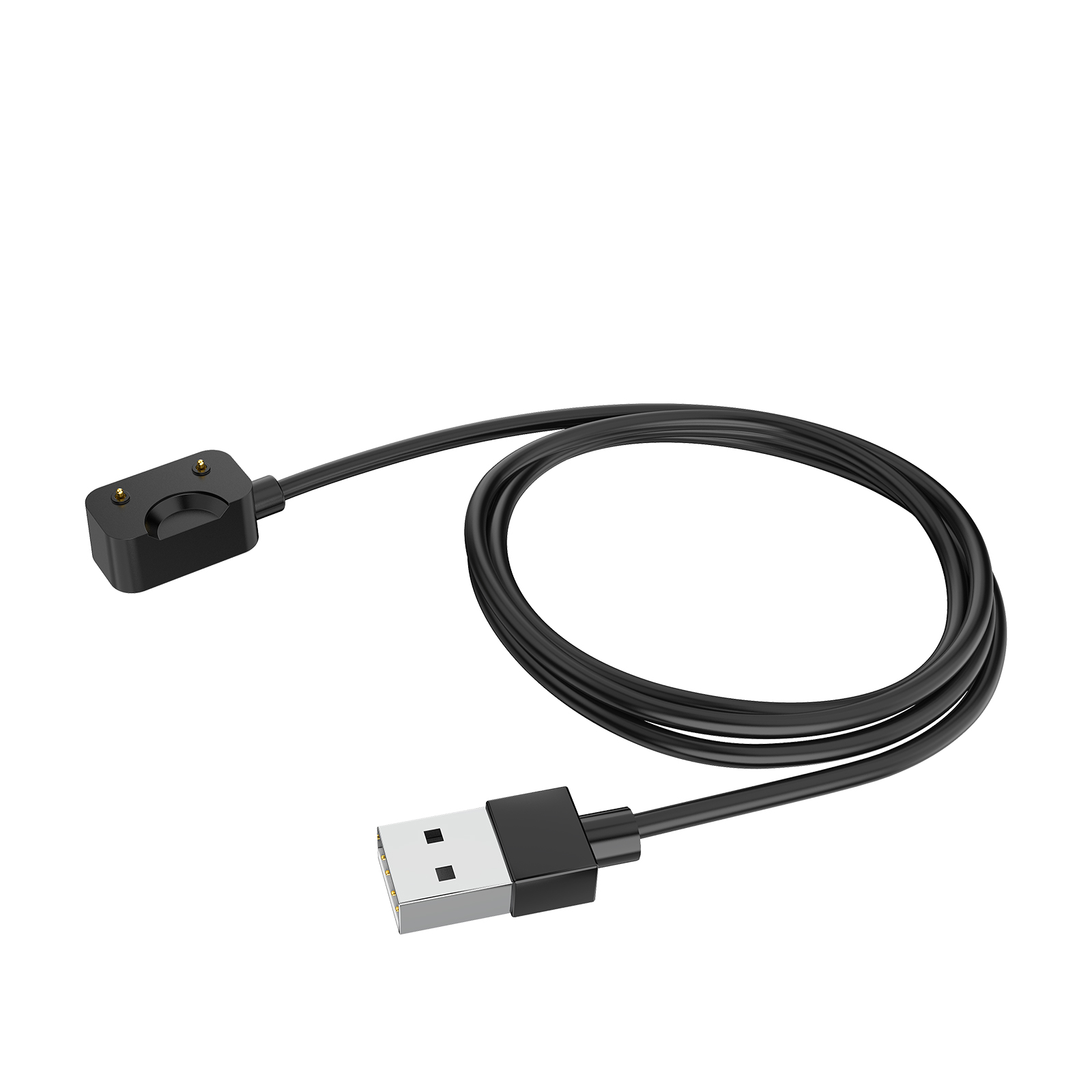 Czarny kabel do ładowania USB z małą głowicą ładującą i końcówką USB.