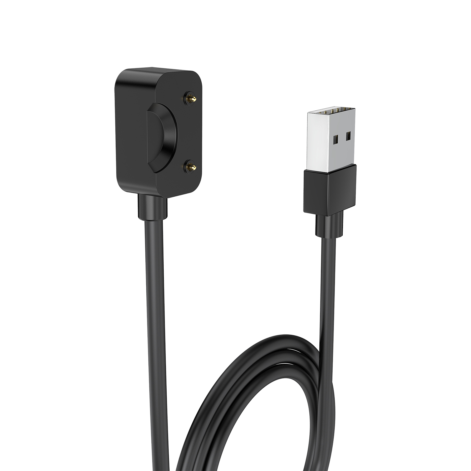 Czarny kabel ładujący ze złączem USB i portem ładowania smartwatcha.