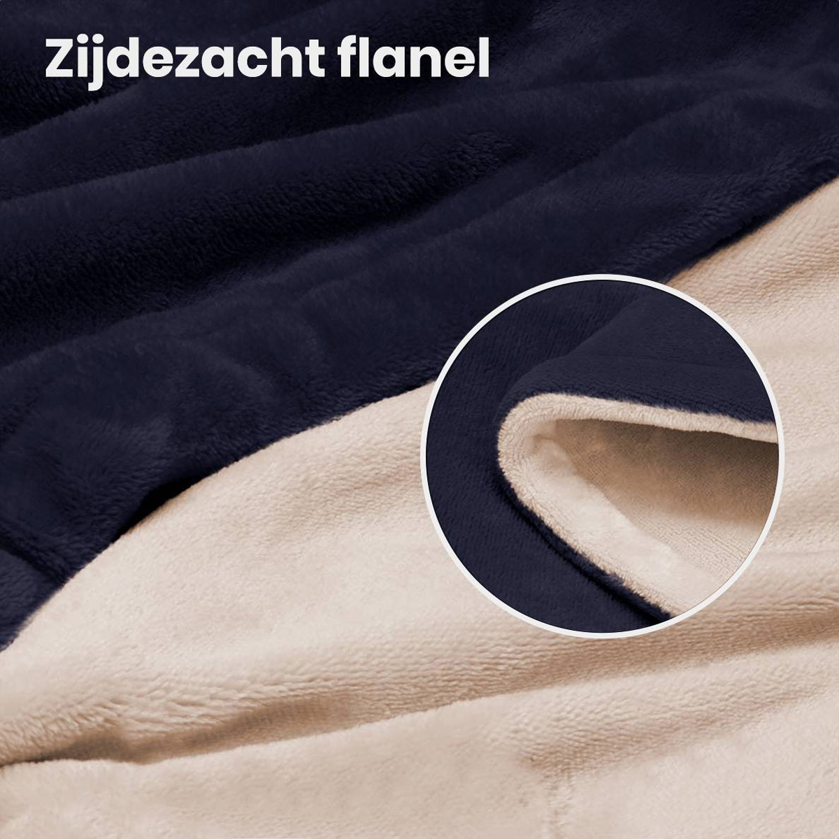 Close-up of a blue and navy blanket. The texture of the blanket is visible.