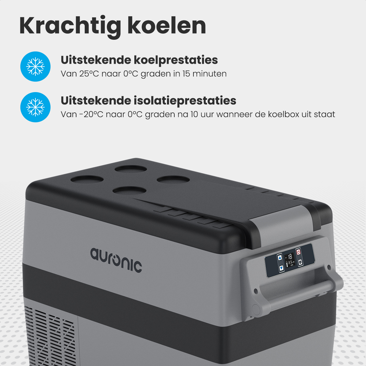 Un réfrigérateur électrique avec un panneau de contrôle. Le réfrigérateur est gris et noir.