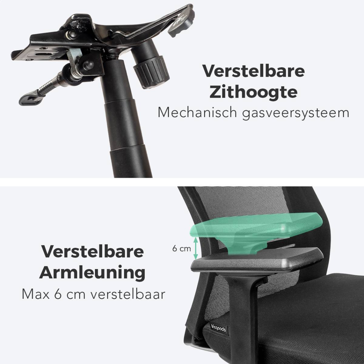 Close-up of an office chair's adjustable armrest. Shows how much it can be adjusted.