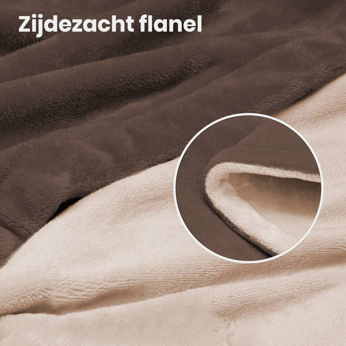 Close-up of a brown and beige, soft, flannel blanket.