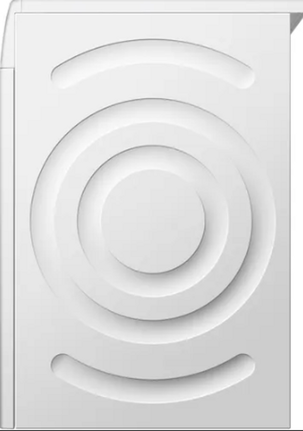 Panel de pared blanco con círculos concéntricos y diseño curvo. Superficie lisa y limpia.