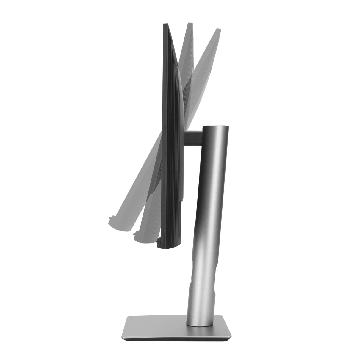 Widok z boku monitora. Ekran jest lekko pochylony, ze srebrną podstawą.