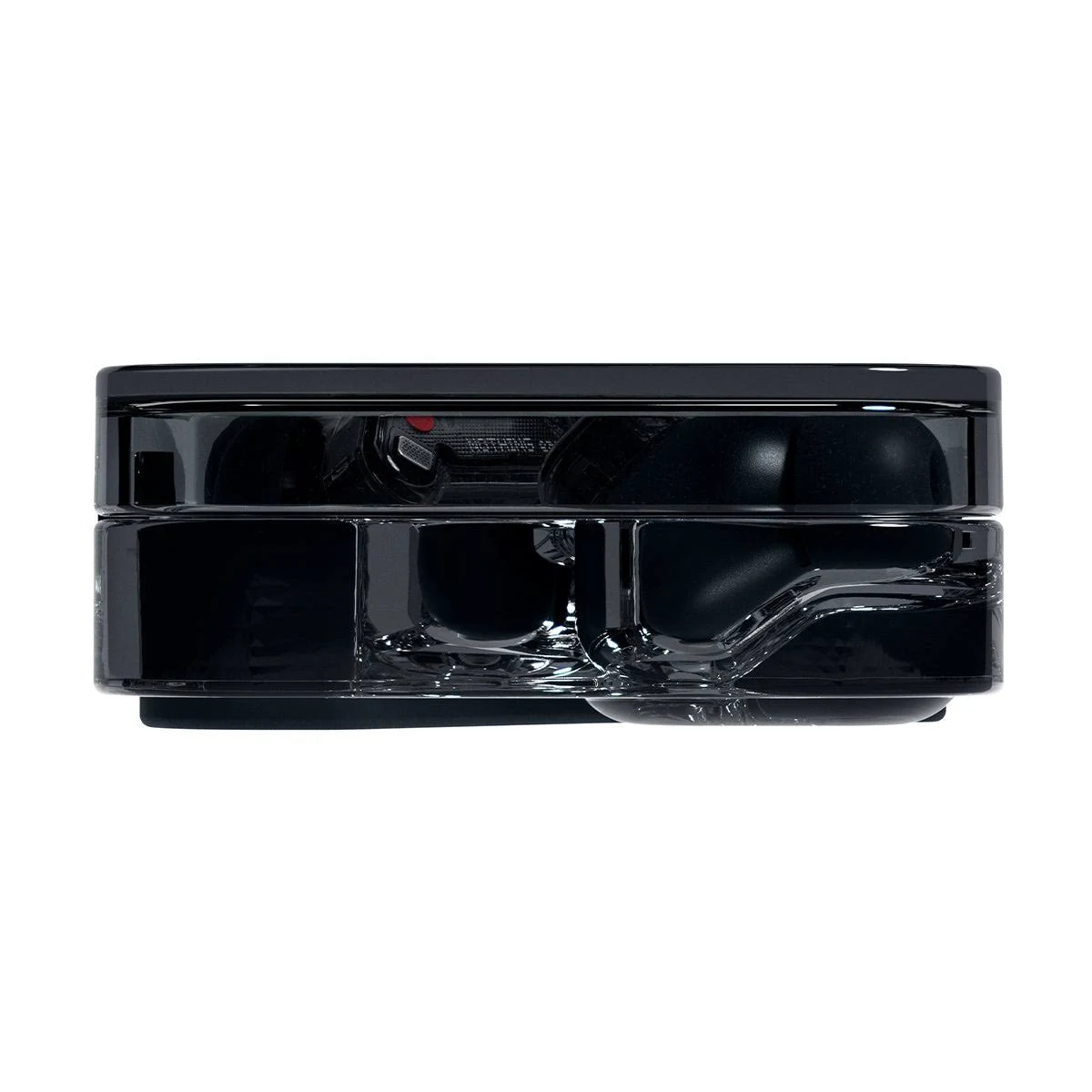 Czarna obudowa produktu. Jest to przezroczysta obudowa z produktem w środku. Obudowa znajduje się na białej powierzchni.