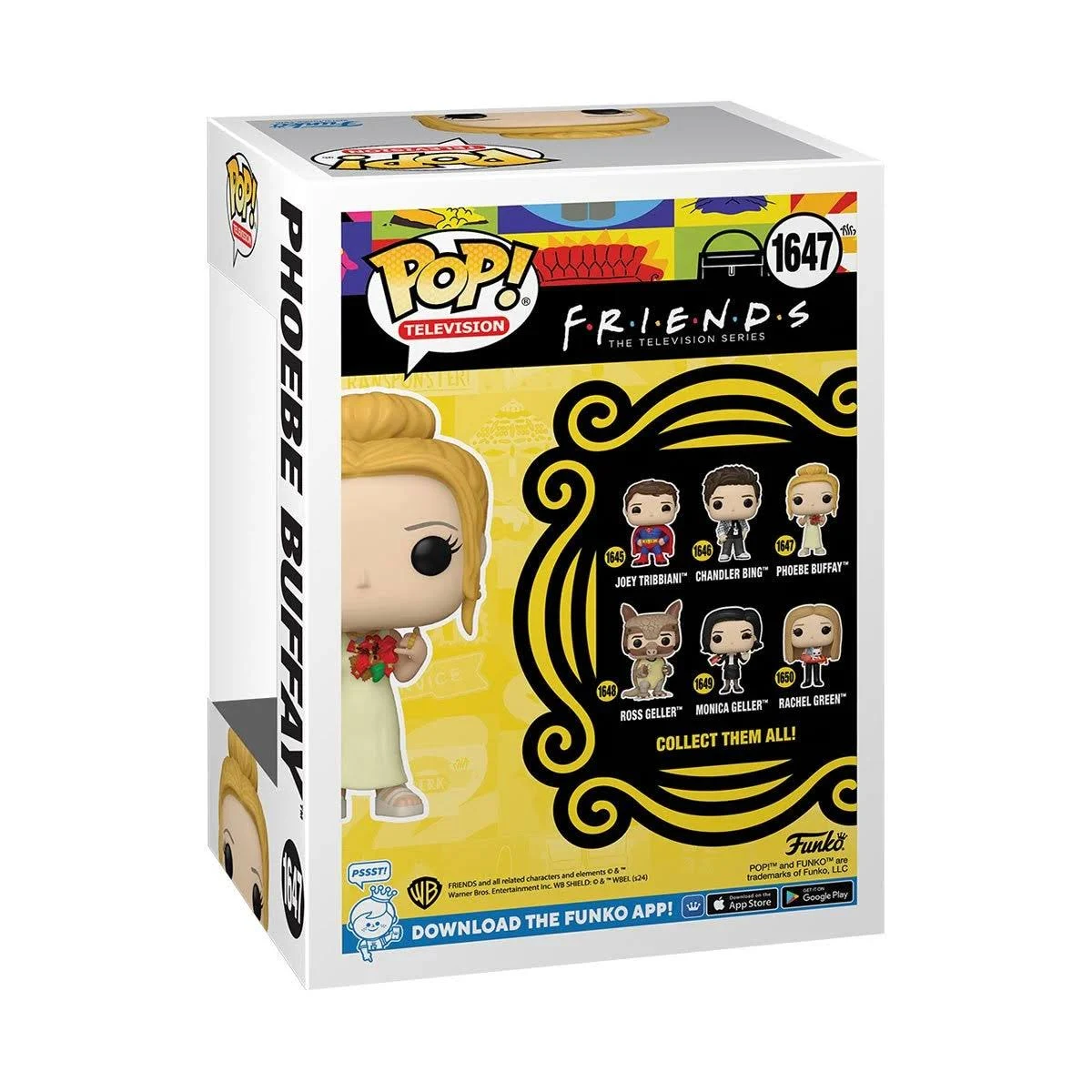 Caja de una figura Funko Pop de Phoebe Buffay. Muestra el personaje y el logo de Friends.