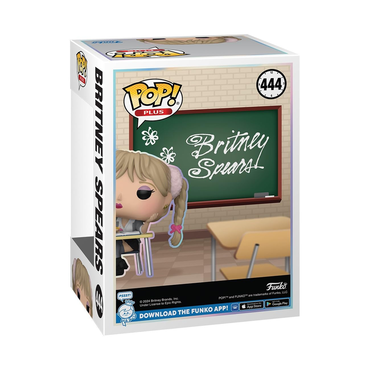 Caja Funko Pop con figura de Britney Spears en un entorno escolar, con la frase Britney Spears.
