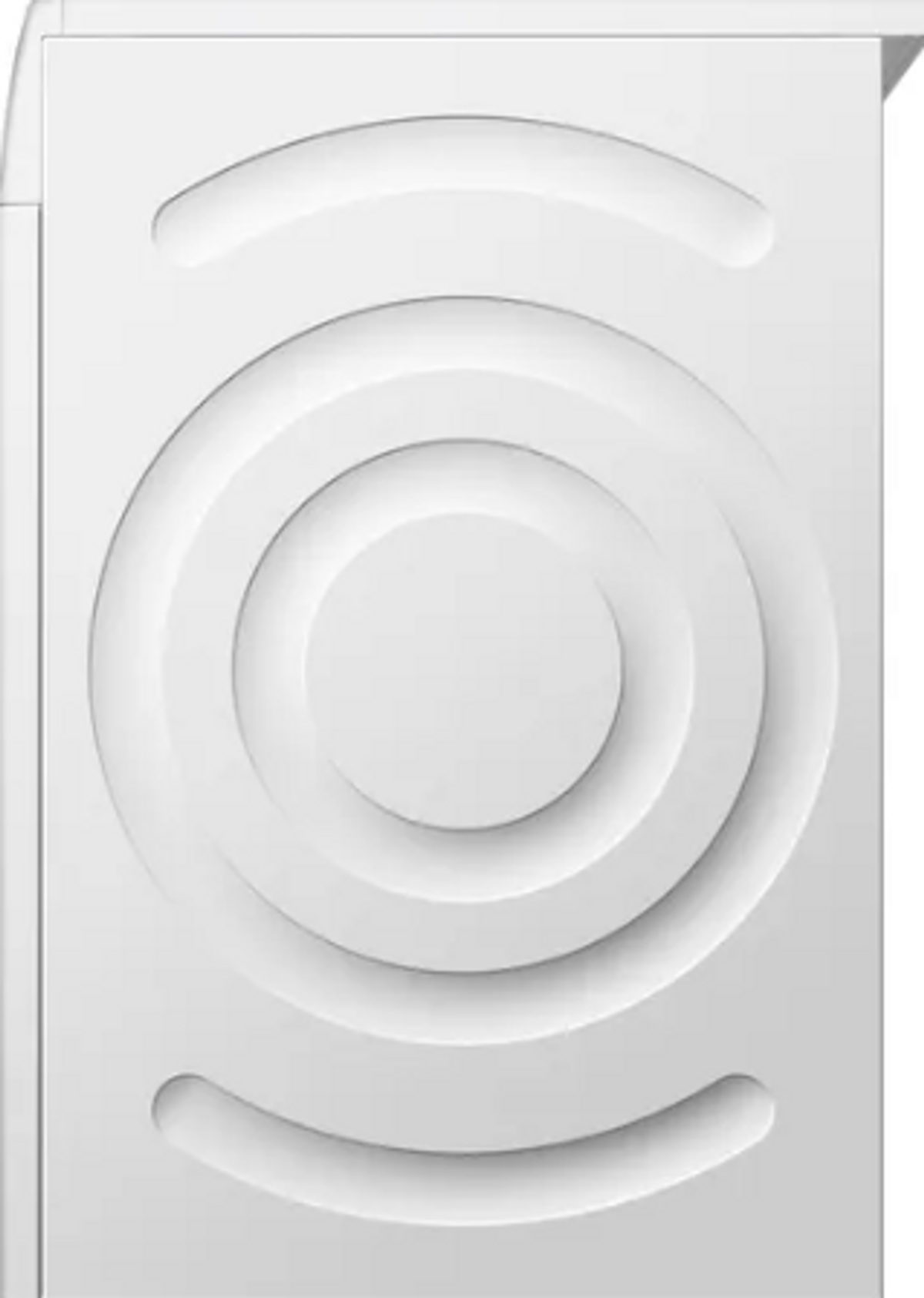 Un diseño blanco con patrones circulares sobre un fondo blanco, con bordes superiores e inferiores redondeados.
