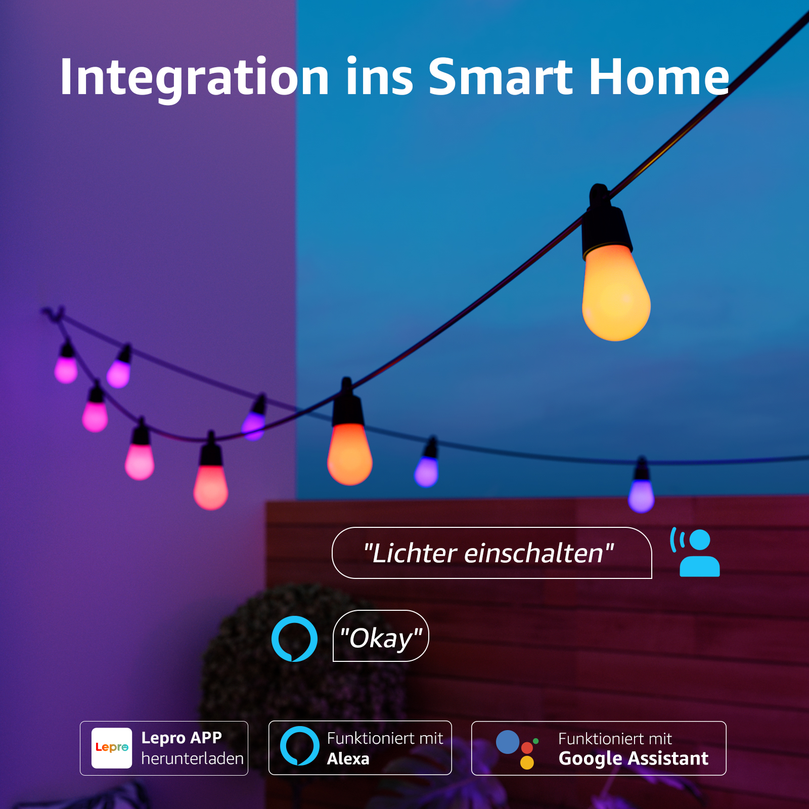 Catena di luci con integrazione smart home. Include app e controllo vocale.