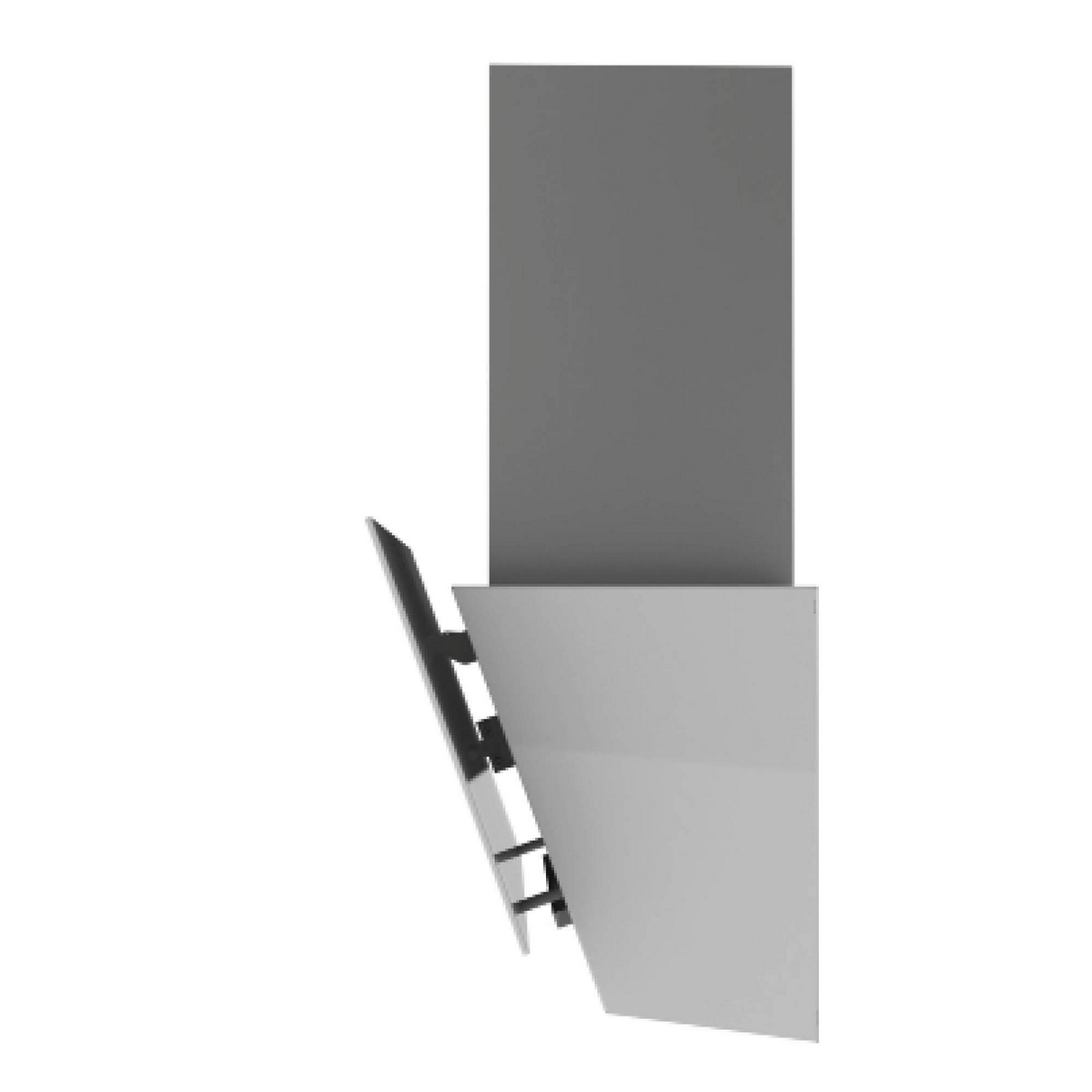Una campana extractora moderna y angular en tonos grises, con un diseño elegante y minimalista.