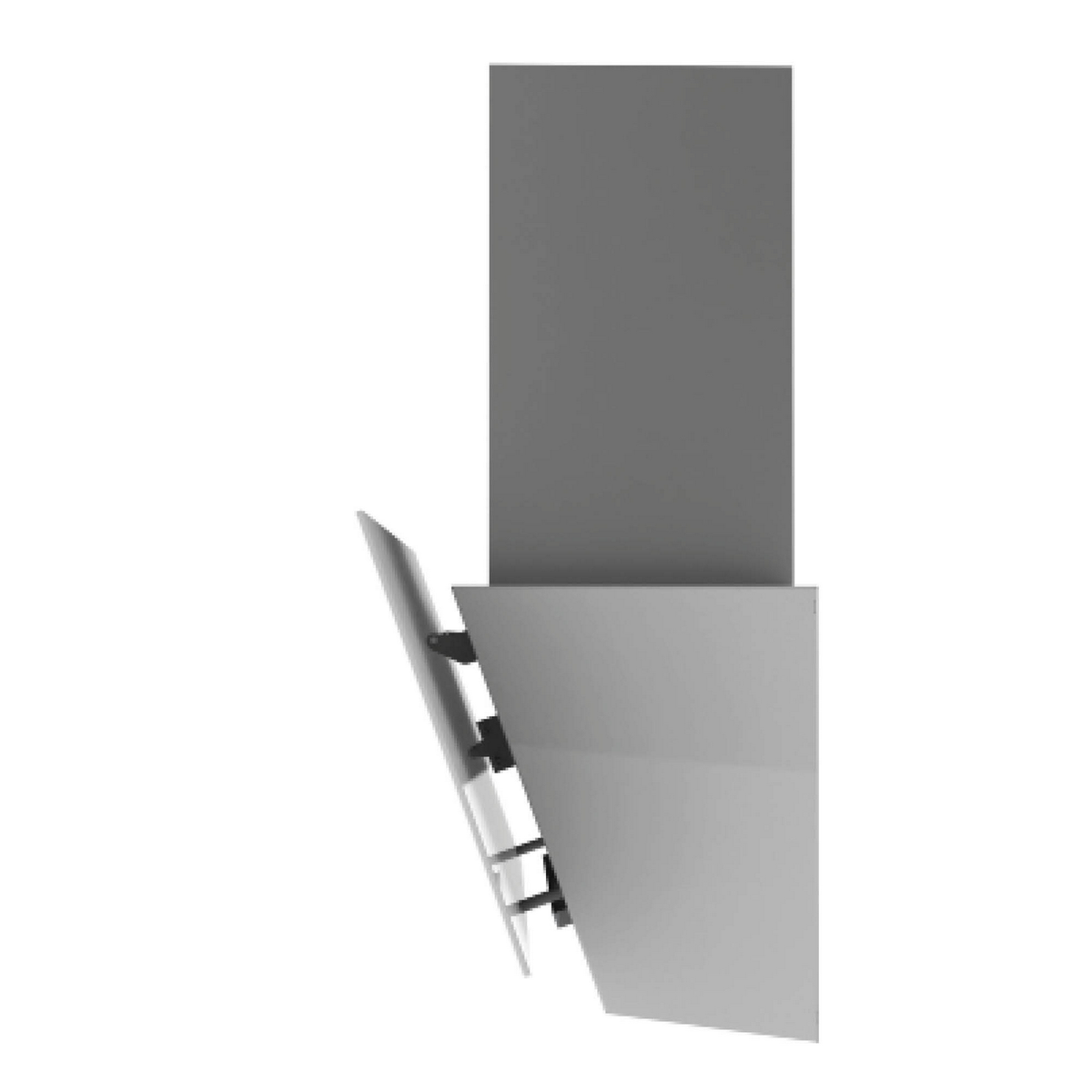 Una campana extractora gris moderna, con un diseño inclinado y aspecto minimalista y suave.