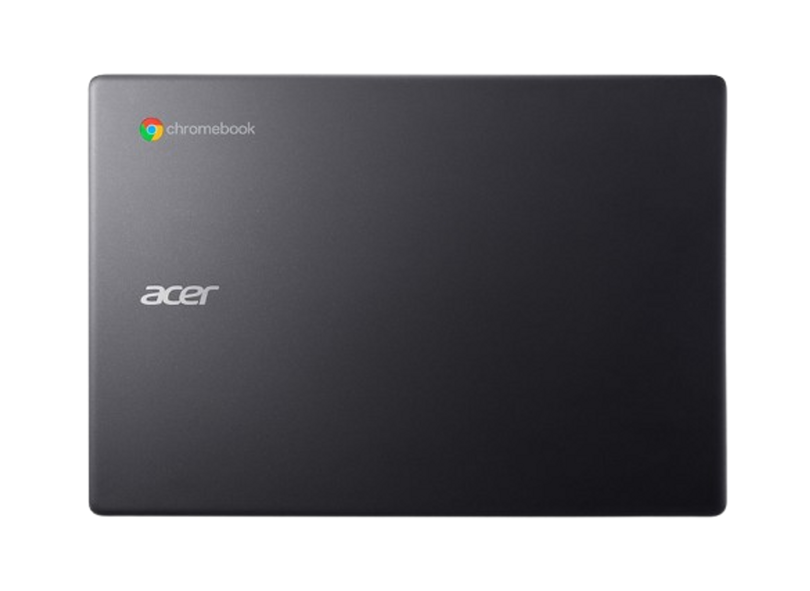 Un portátil Acer Chromebook negro, cerrado, con los logotipos de Google y Acer visibles.