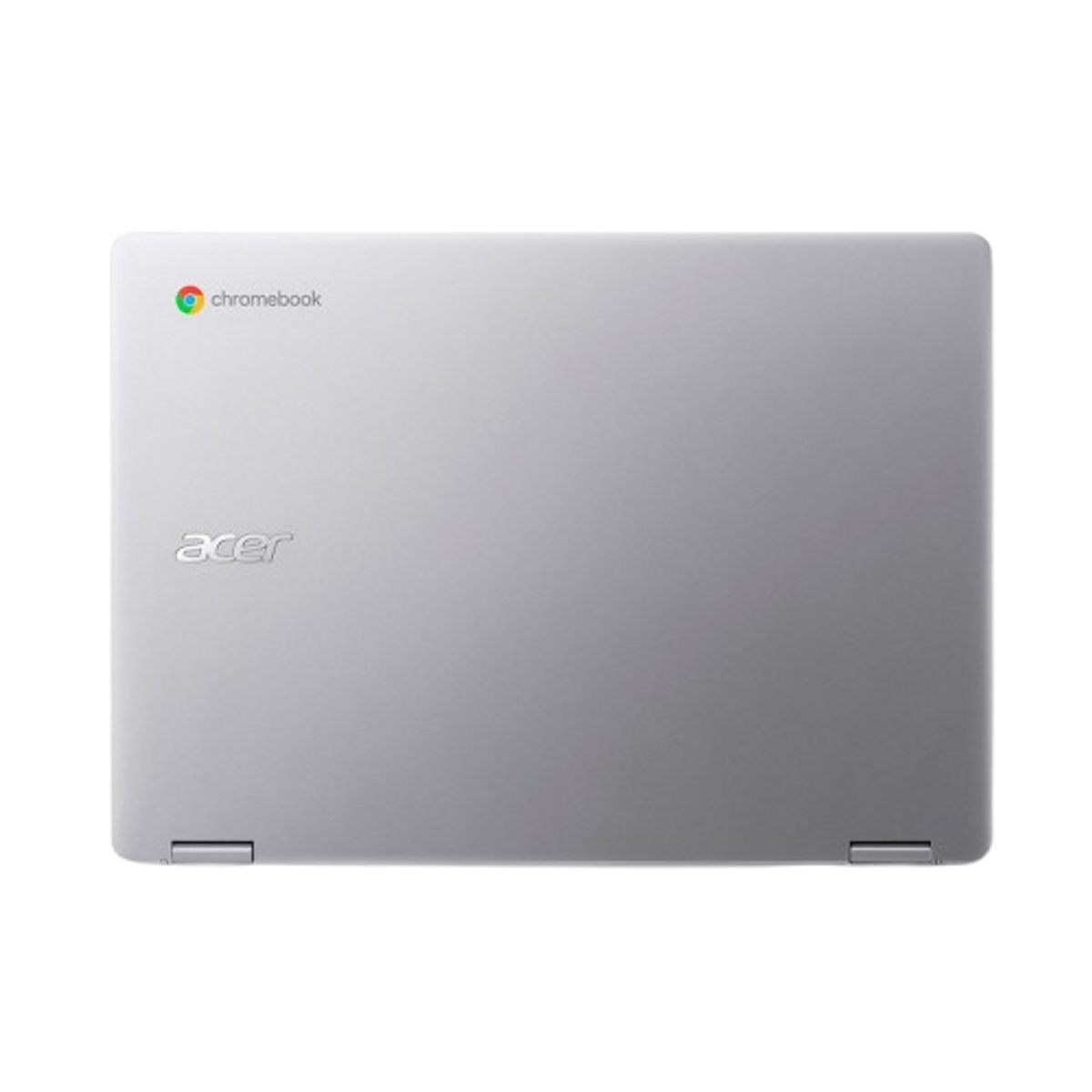 Ordenador portátil Chromebook plateado cerrado, con el logotipo de Acer y el logotipo de Chromebook.