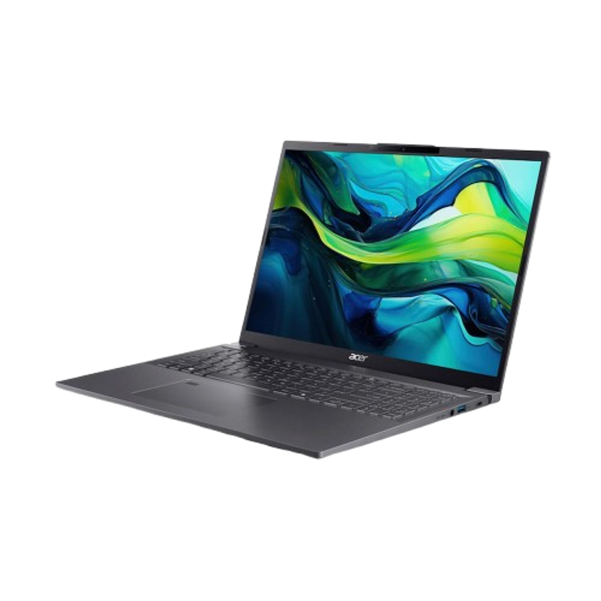 Portátil Acer abierto, mostrando una pantalla colorida.