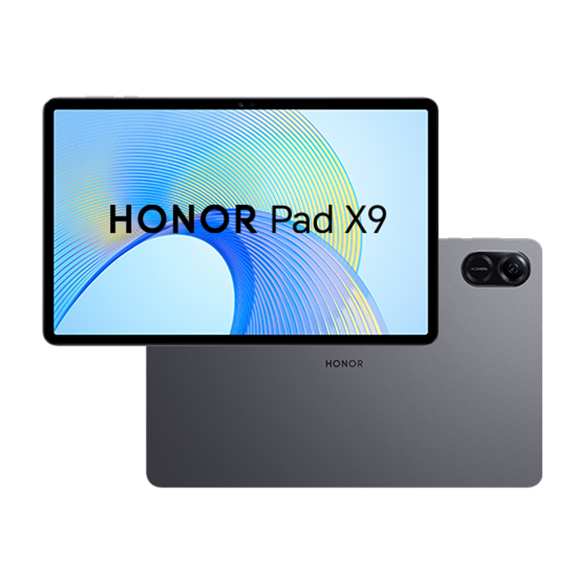 Un tablet grigio HONOR con lo schermo che mostra 'HONOR Pad X9' e il logo del marchio.
