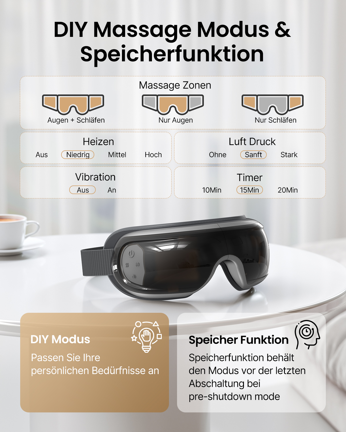 RENPHO PEU-R-G010V-BK AUGENMASSAGEGERÄT EYERIS 3 BLACK Augen Massagegerät