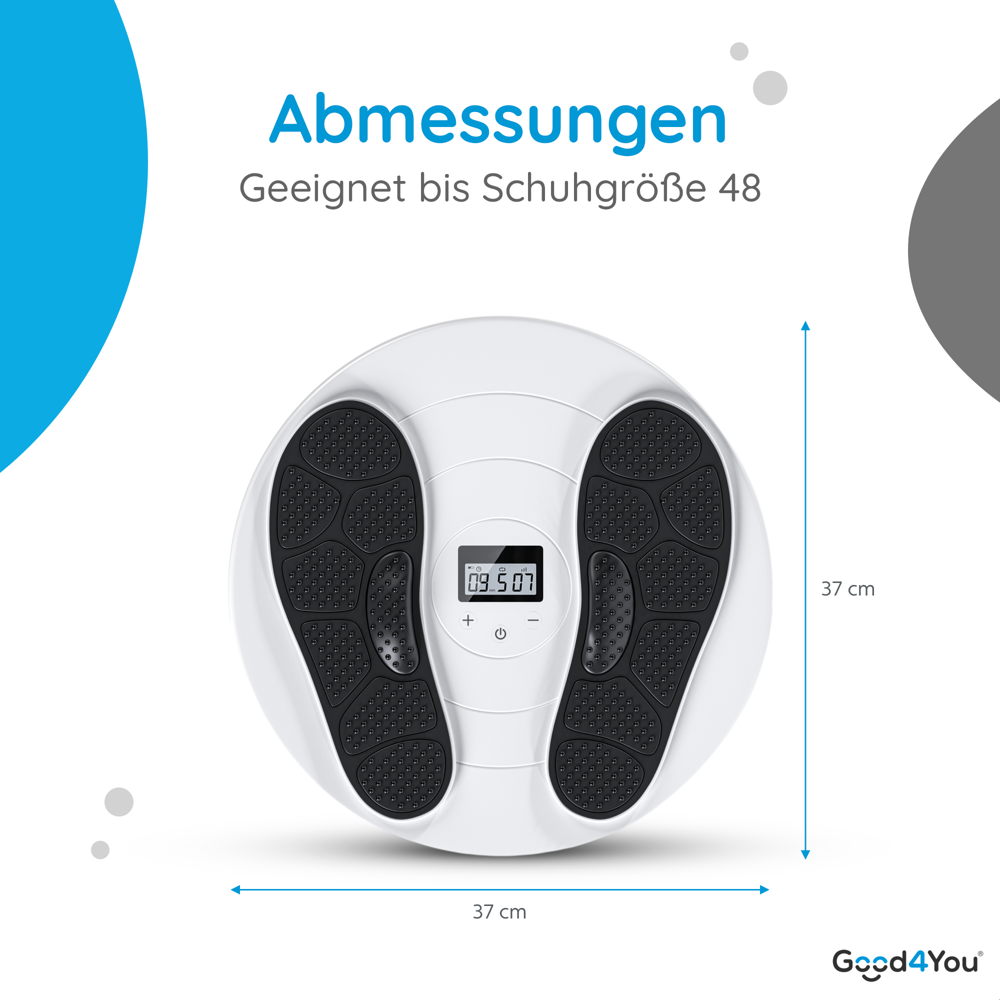 Eine weiße Digitalwaage, die eine Gewichtsanzeige anzeigt. Sie hat ein einfaches Design und ist kreisförmig.