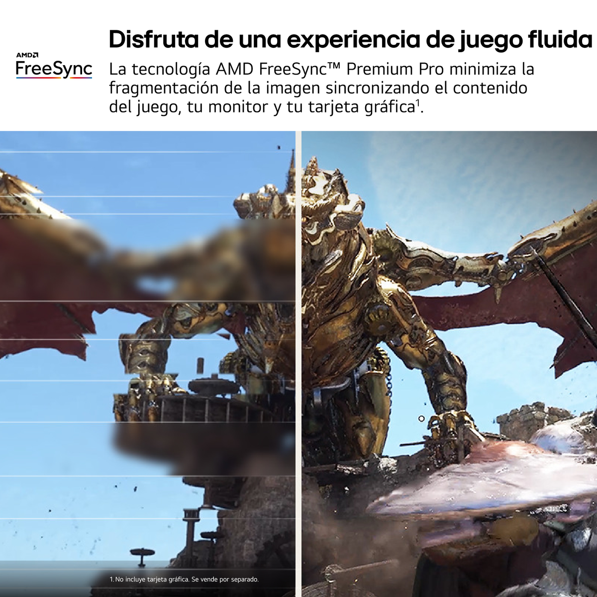 Obrazek z tekstem AMD FreeSync i porównaniem.