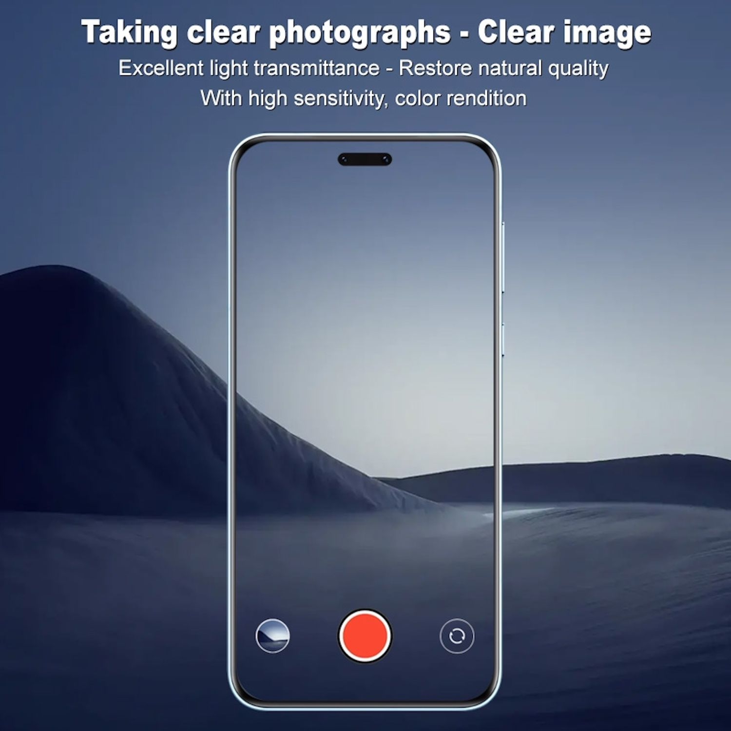 Smartphone-Bildschirm mit roter Aufnahmetaste. Auf blauem Hintergrund.