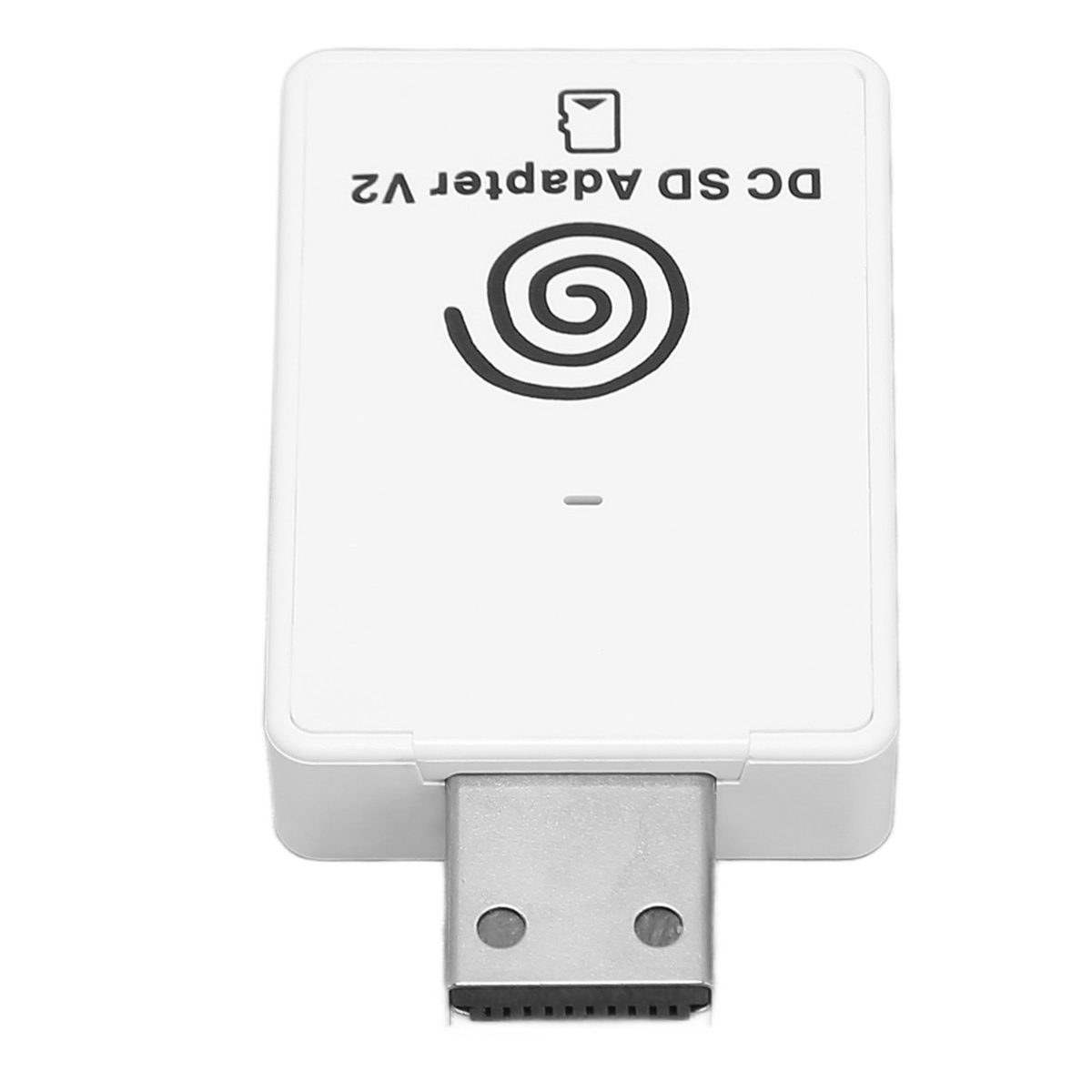 Weißer SD-Kartenadapter mit USB-Anschluss und Dreamcast-Logo.