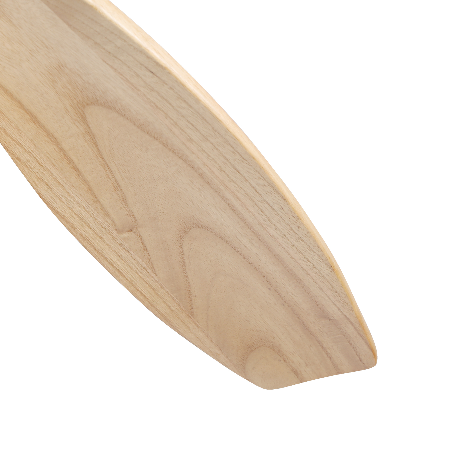 Holzpaddel, Nahaufnahme. Hellfarbenes Holz mit glatter Textur, abgewinkelt.