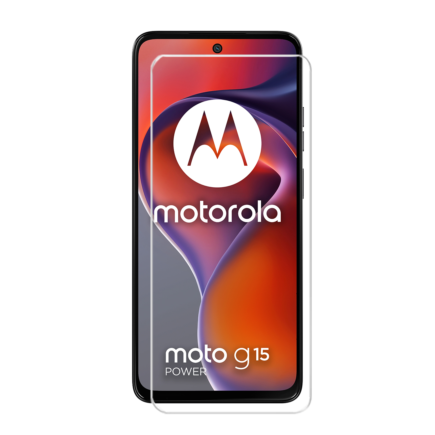 Un smartphone avec un protecteur d'écran et le logo Motorola, montrant