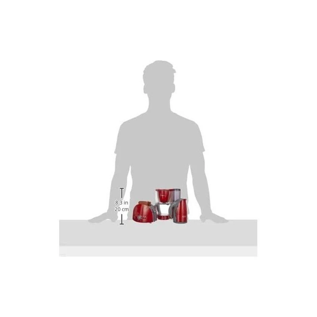 Eine Person hält eine Anzeige mit drei roten und transparenten Behältern, eine Messskala wird gezeigt.