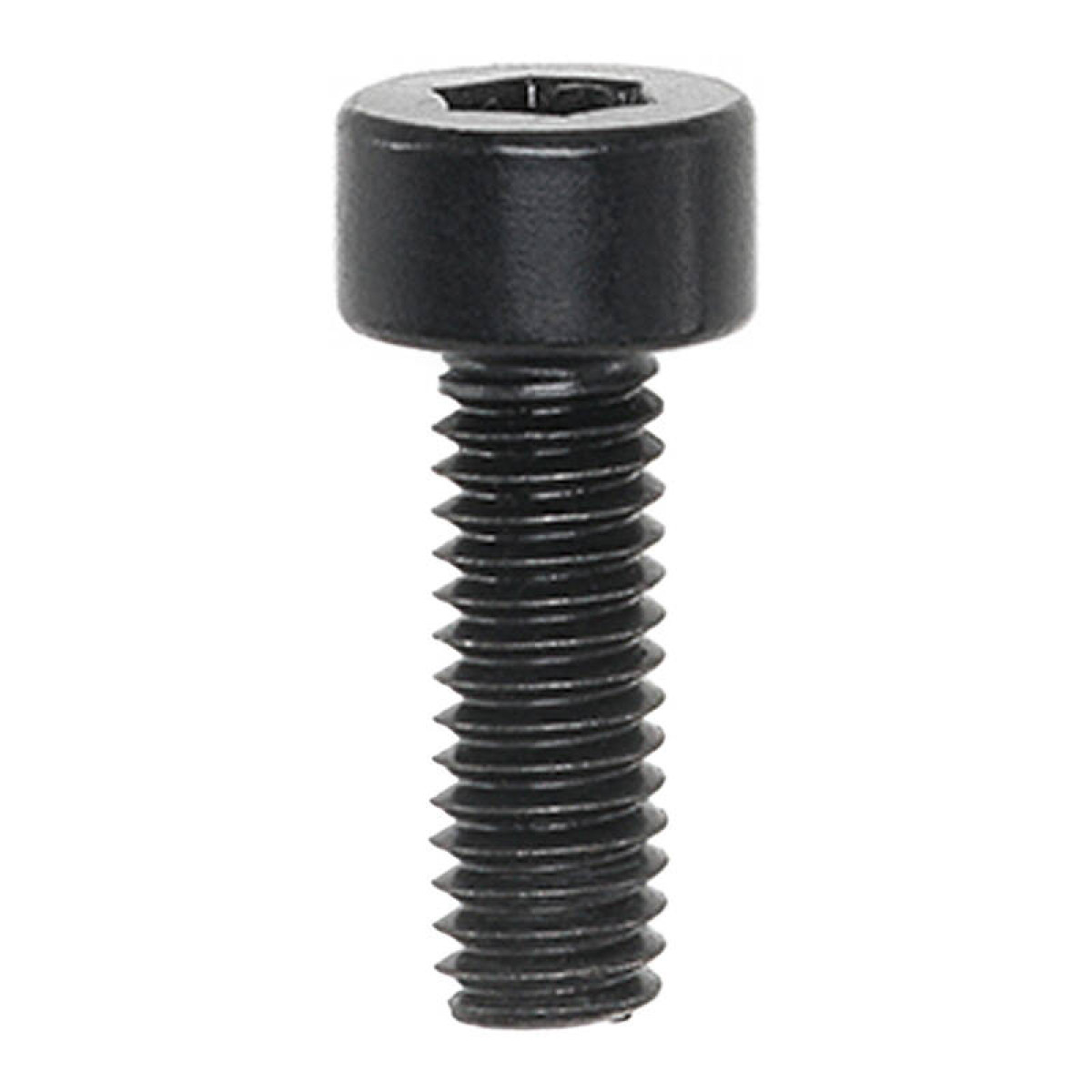 Eine schwarze Schraube mit Sechskantkopf, die über ihre gesamte Länge mit Gewinde versehen ist.
