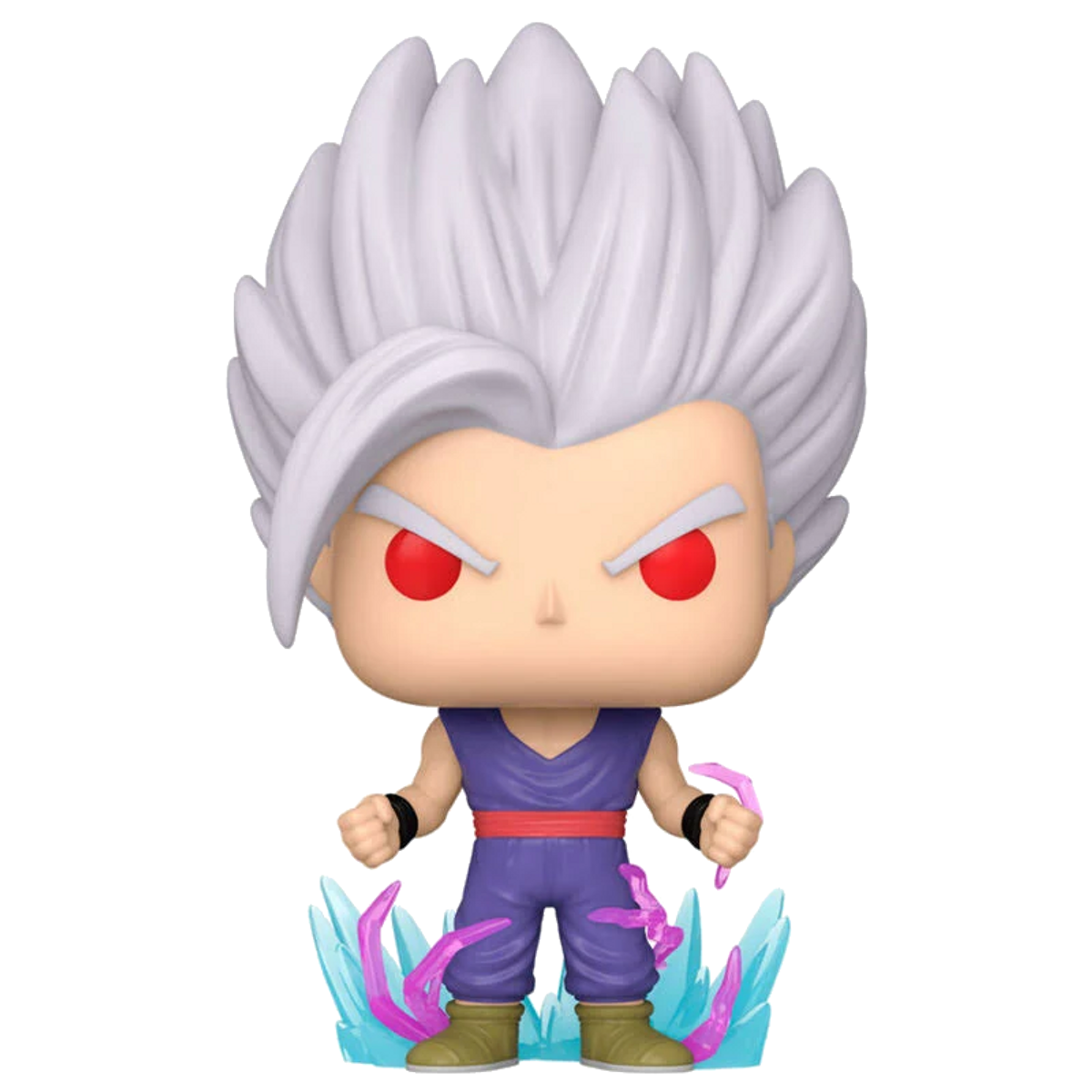 Una figura Funko Pop di un personaggio di Dragon Ball Z con capelli bianchi a punta e occhi rossi.