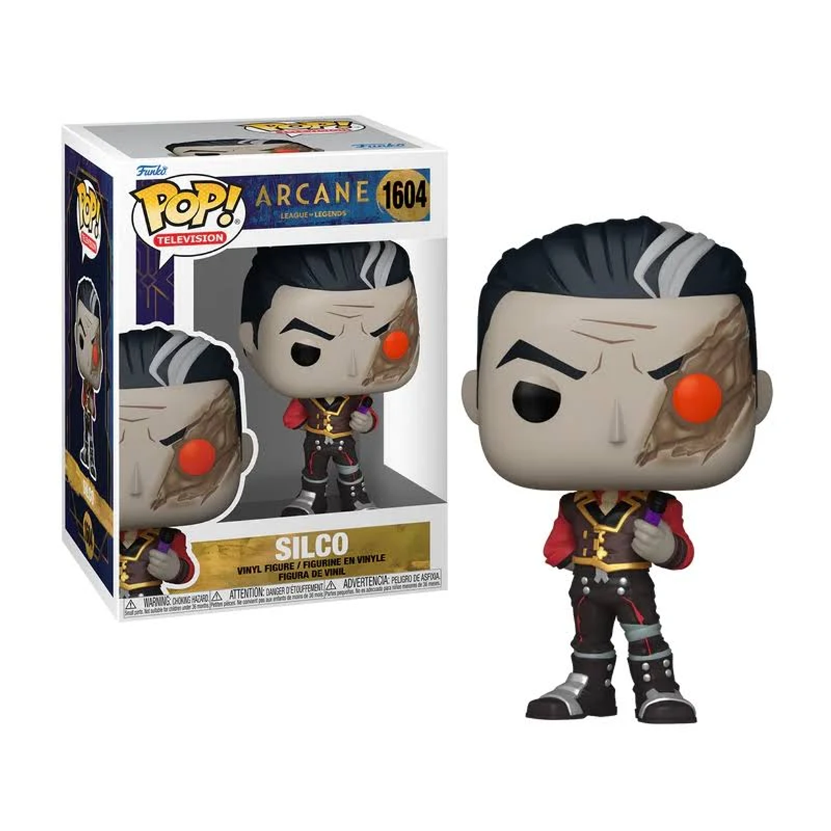 Figura Funko Pop de Silco con cabello blanco y negro, en una caja.