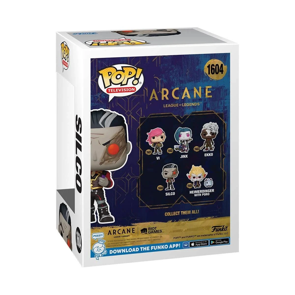Caja con figura de Silco. Tema Arcane League of Legends. Fondo blanco.