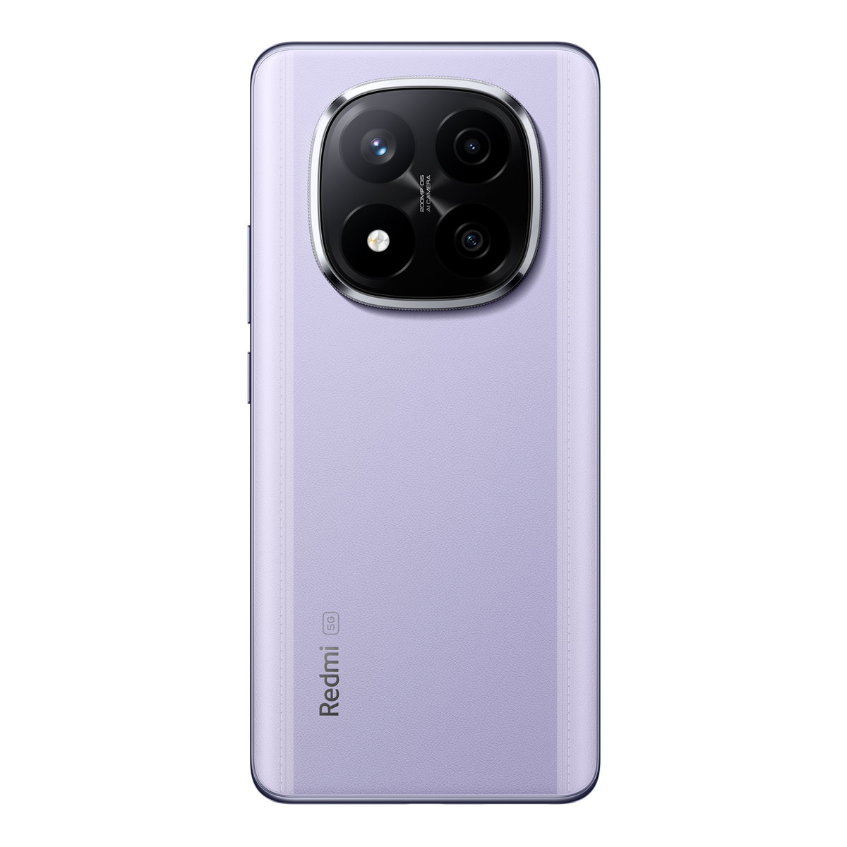 Fioletowy smartfon z dużym modułem aparatu z tyłu. Widoczna jest nazwa marki Redmi.