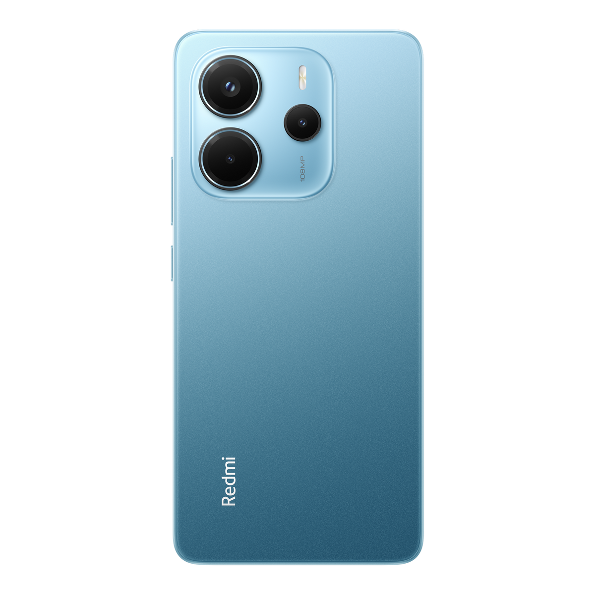 Niebieski tył smartfona z trzema aparatami i marką 'Redmi'.
